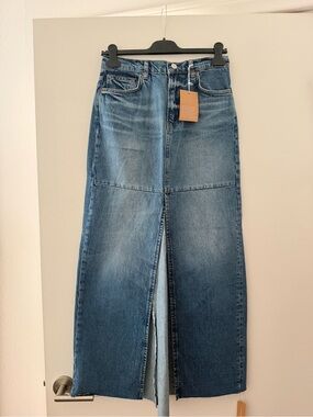 Reformation Blue Denim Front-Slit Maxi Skirt